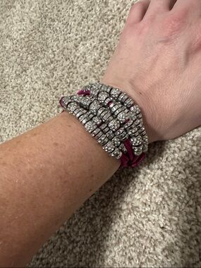 Dark Pink Multi-Strand Crystal Magnetic Clasp Bracelet
